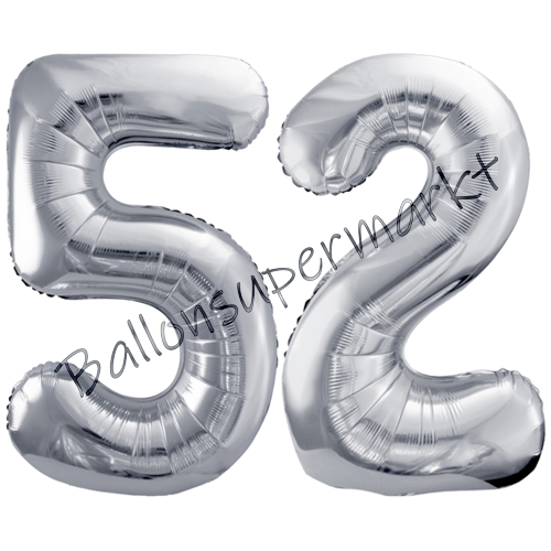 Folienballons-86cm-Zahlen-52-Silber-Luftballon-Geschenk-Geburtstag-Jubilaeum-Firmenveranstaltung