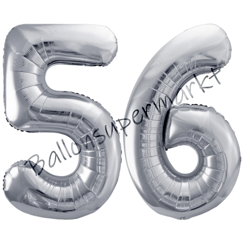 Folienballons-86cm-Zahlen-56-Silber-Luftballon-Geschenk-Geburtstag-Jubilaeum-Firmenveranstaltung