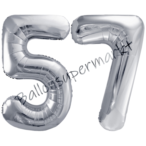 Folienballons-86cm-Zahlen-57-Silber-Luftballon-Geschenk-Geburtstag-Jubilaeum-Firmenveranstaltung