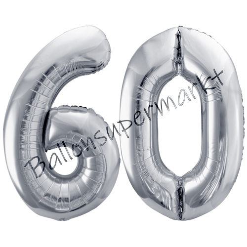 Folienballons-86cm-Zahlen-60-Silber-Luftballon-Geschenk-Geburtstag-Jubilaeum-Firmenveranstaltung