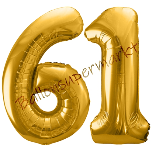 Folienballons-86cm-Zahlen-61-Gold-Luftballon-Geschenk-Geburtstag-Jubilaeum-Firmenveranstaltung