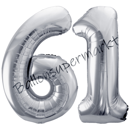 Folienballons-86cm-Zahlen-61-Silber-Luftballon-Geschenk-Geburtstag-Jubilaeum-Firmenveranstaltung