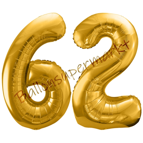 Folienballons-86cm-Zahlen-62-Gold-Luftballon-Geschenk-Geburtstag-Jubilaeum-Firmenveranstaltung