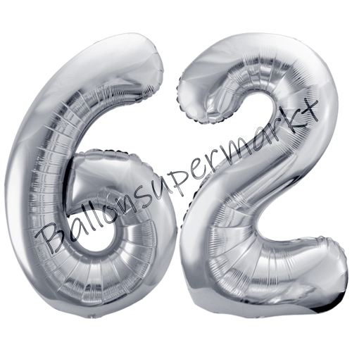 Folienballons-86cm-Zahlen-62-Silber-Luftballon-Geschenk-Geburtstag-Jubilaeum-Firmenveranstaltung