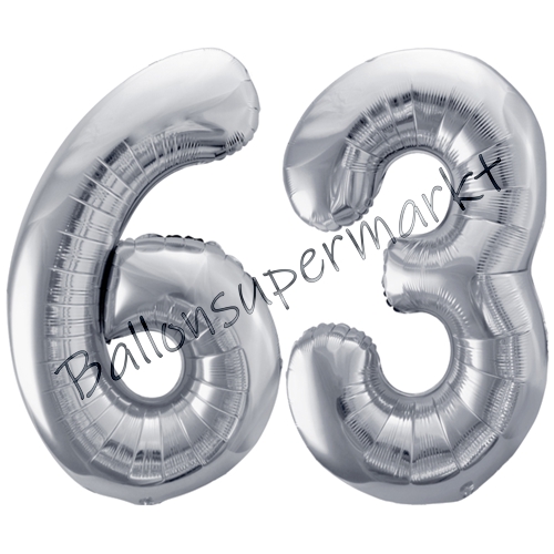 Folienballons-86cm-Zahlen-63-Silber-Luftballon-Geschenk-Geburtstag-Jubilaeum-Firmenveranstaltung