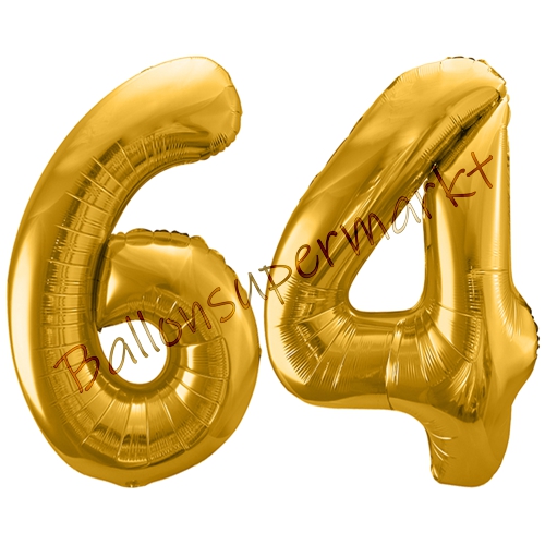 Folienballons-86cm-Zahlen-64-Gold-Luftballon-Geschenk-Geburtstag-Jubilaeum-Firmenveranstaltung