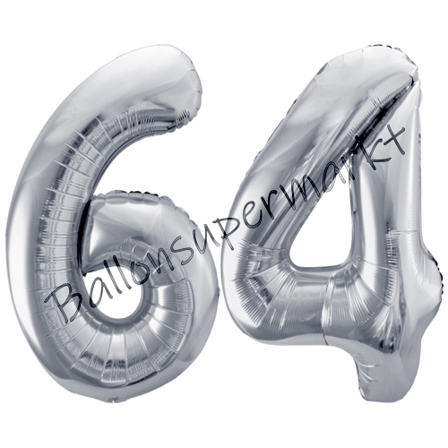 Folienballons-86cm-Zahlen-64-Silber-Luftballon-Geschenk-Geburtstag-Jubilaeum-Firmenveranstaltung