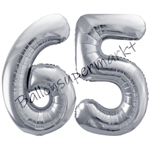 Folienballons-86cm-Zahlen-65-Silber-Luftballon-Geschenk-Geburtstag-Jubilaeum-Firmenveranstaltung