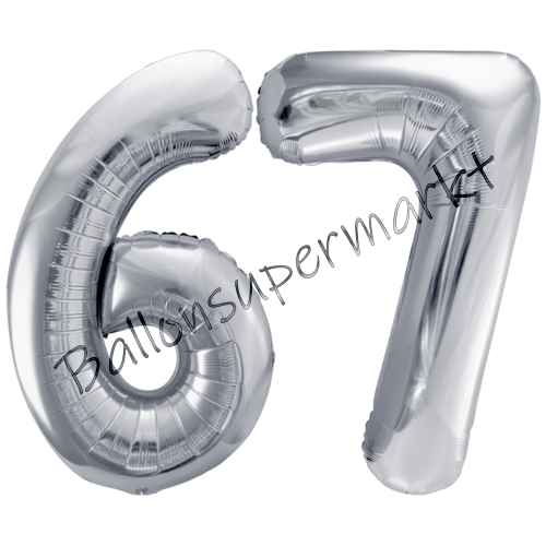 Folienballons-86cm-Zahlen-67-Silber-Luftballon-Geschenk-Geburtstag-Jubilaeum-Firmenveranstaltung