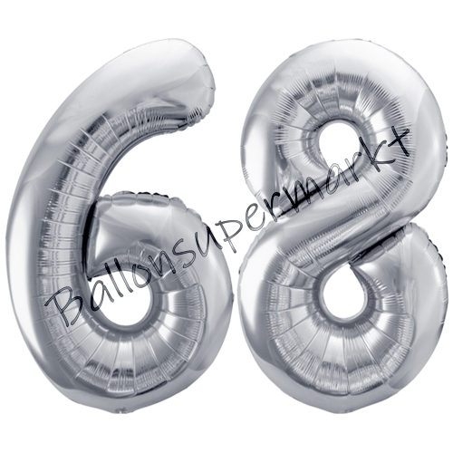 Folienballons-86cm-Zahlen-68-Silber-Luftballon-Geschenk-Geburtstag-Jubilaeum-Firmenveranstaltung