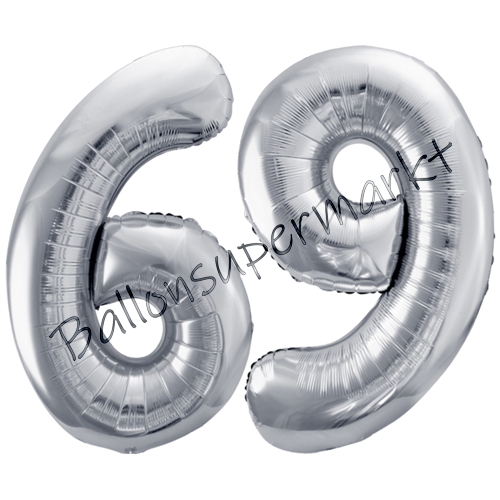 Folienballons-86cm-Zahlen-69-Silber-Luftballon-Geschenk-Geburtstag-Jubilaeum-Firmenveranstaltung