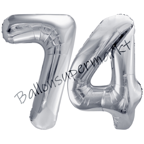 Folienballons-86cm-Zahlen-74-Silber-Luftballon-Geschenk-Geburtstag-Jubilaeum-Firmenveranstaltung