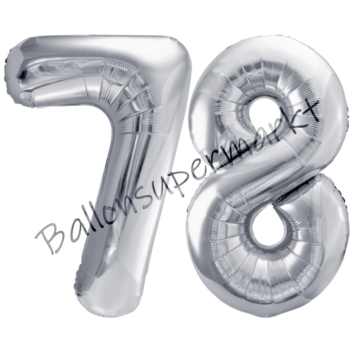 Folienballons-86cm-Zahlen-78-Silber-Luftballon-Geschenk-Geburtstag-Jubilaeum-Firmenveranstaltung