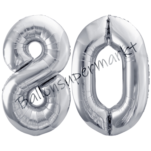 Folienballons-86cm-Zahlen-80-Silber-Luftballon-Geschenk-Geburtstag-Jubilaeum-Firmenveranstaltung