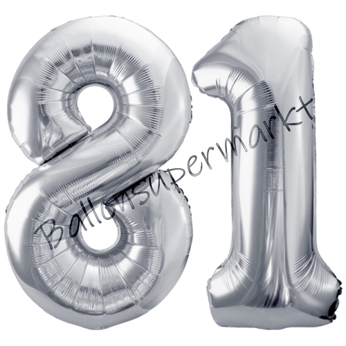 Folienballons-86cm-Zahlen-81-Silber-Luftballon-Geschenk-Geburtstag-Jubilaeum-Firmenveranstaltung