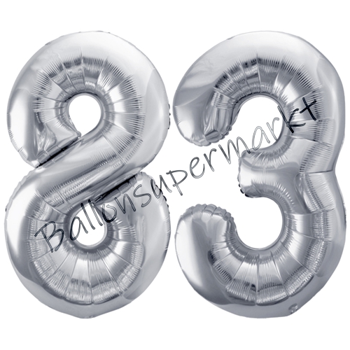 Folienballons-86cm-Zahlen-83-Silber-Luftballon-Geschenk-Geburtstag-Jubilaeum-Firmenveranstaltung