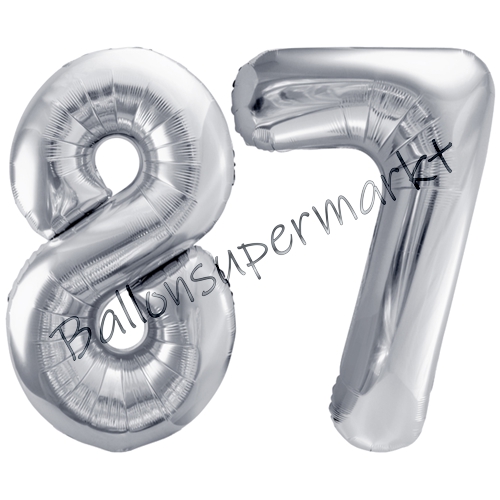 Folienballons-86cm-Zahlen-87-Silber-Luftballon-Geschenk-Geburtstag-Jubilaeum-Firmenveranstaltung