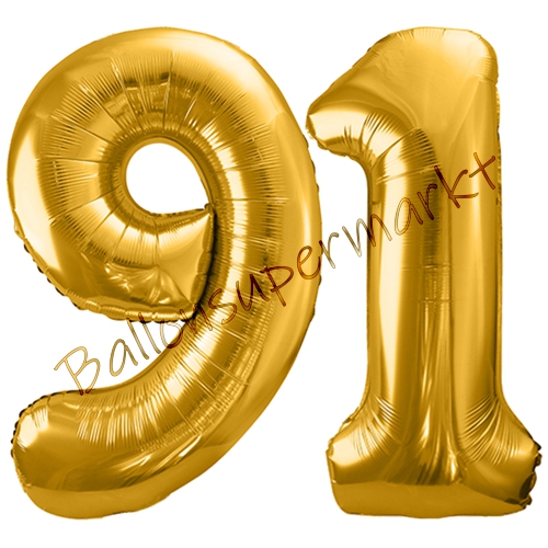 Folienballons-86cm-Zahlen-91-Gold-Luftballon-Geschenk-Geburtstag-Jubilaeum-Firmenveranstaltung