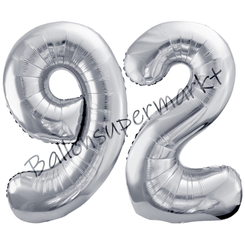 Folienballons-86cm-Zahlen-92-Silber-Luftballon-Geschenk-Geburtstag-Jubilaeum-Firmenveranstaltung