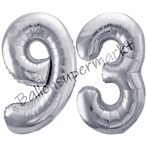Folienballons-86cm-Zahlen-93-Silber-Luftballon-Geschenk-Geburtstag-Jubilaeum-Firmenveranstaltung