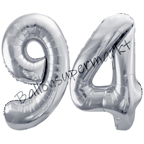 Folienballons-86cm-Zahlen-94-Silber-Luftballon-Geschenk-Geburtstag-Jubilaeum-Firmenveranstaltung