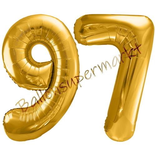 Folienballons-86cm-Zahlen-97-Gold-Luftballon-Geschenk-Geburtstag-Jubilaeum-Firmenveranstaltung