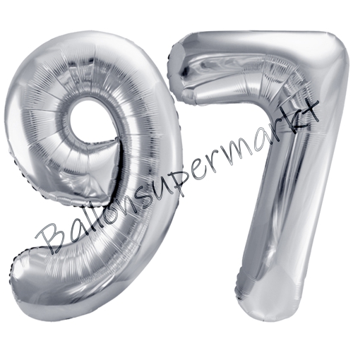 Folienballons-86cm-Zahlen-97-Silber-Luftballon-Geschenk-Geburtstag-Jubilaeum-Firmenveranstaltung