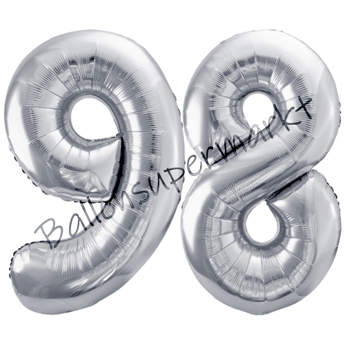 Folienballons-86cm-Zahlen-98-Silber-Luftballon-Geschenk-Geburtstag-Jubilaeum-Firmenveranstaltung