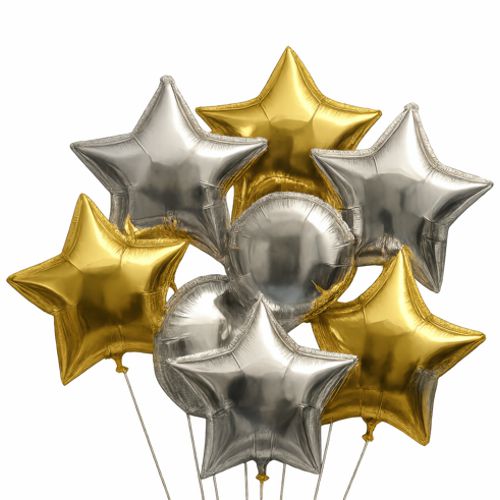 Folienballons in Sternform und Folieballons in Rundform