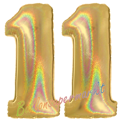 Folienballons-Zahlen-11-holografisch-Gold-Luftballons-Geschenk-11.-Geburtstag-Jubilaeum-Firmenveranstaltung