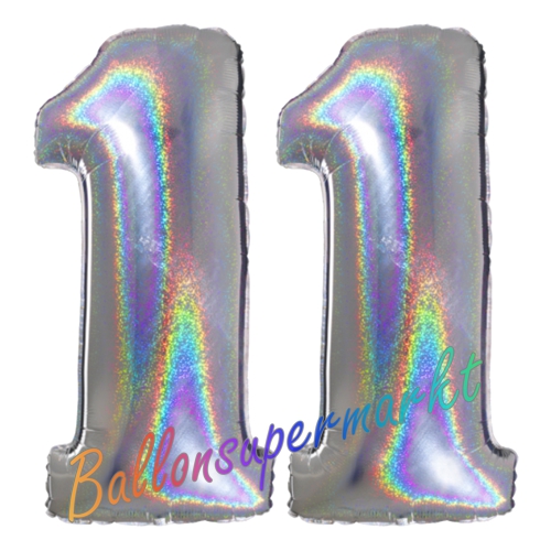 Folienballons-Zahlen-11-holografisch-Silber-Luftballons-Geschenk-11.-Geburtstag-Jubilaeum-Firmenveranstaltung