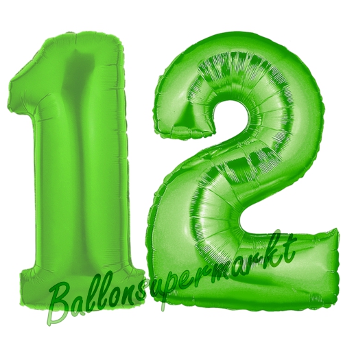 Folienballons-Zahlen-12-Gruen-Luftballons-Geschenk-12.-Geburtstag-Jubilaeum-Firmenveranstaltung