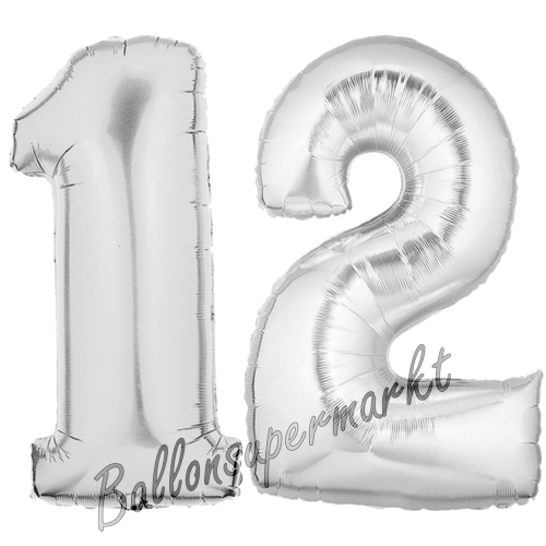 Folienballons-Zahlen-12-Silber-Luftballons-Geschenk-12.-Geburtstag-Jubilaeum-Firmenveranstaltung