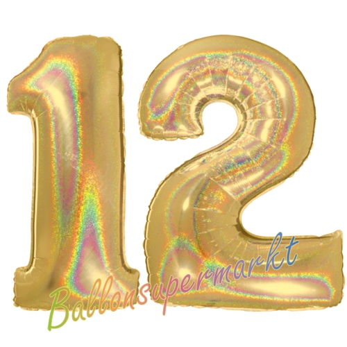 Folienballons-Zahlen-12-holografisch-Gold-Luftballons-Geschenk-12.-Geburtstag-Jubilaeum-Firmenveranstaltung