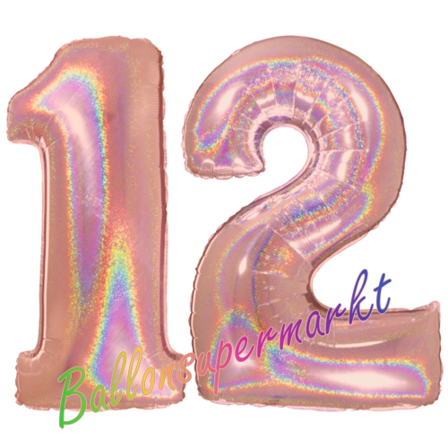 Folienballons-Zahlen-12-holografisch-Rosegold-Luftballons-Geschenk-12.-Geburtstag-Jubilaeum-Firmenveranstaltung