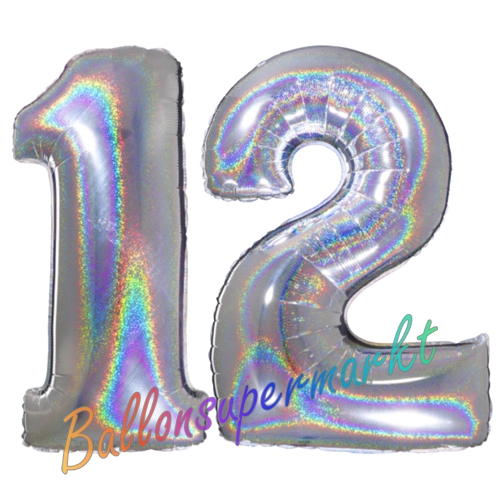 Folienballons-Zahlen-12-holografisch-Silber-Luftballons-Geschenk-12.-Geburtstag-Jubilaeum-Firmenveranstaltung
