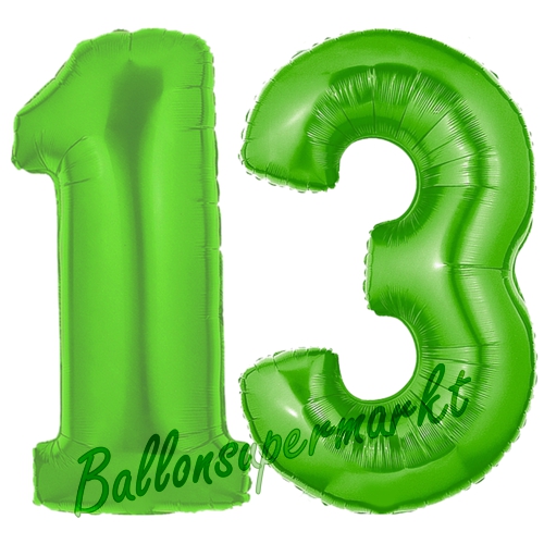Folienballons-Zahlen-13-Gruen-Luftballons-Geschenk-13.-Geburtstag-Jubilaeum-Firmenveranstaltung