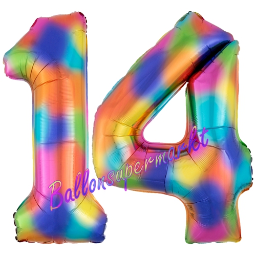 Folienballons-Zahlen-14-Regenbogen-Luftballons-Geschenk-14.-Geburtstag-Jubilaeum-Firmenveranstaltung