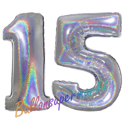 Folienballons-Zahlen-15-holografisch-Silber-Luftballons-Geschenk-15.-Geburtstag-Jubilaeum-Firmenveranstaltung