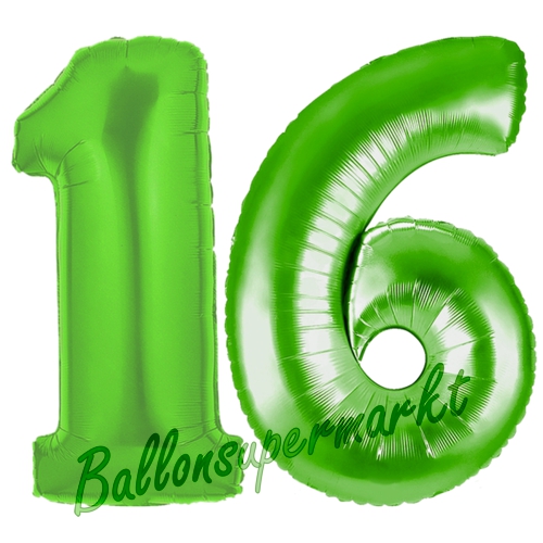 Folienballons-Zahlen-16-Gruen-Luftballons-Geschenk-16.-Geburtstag-Jubilaeum-Firmenveranstaltung