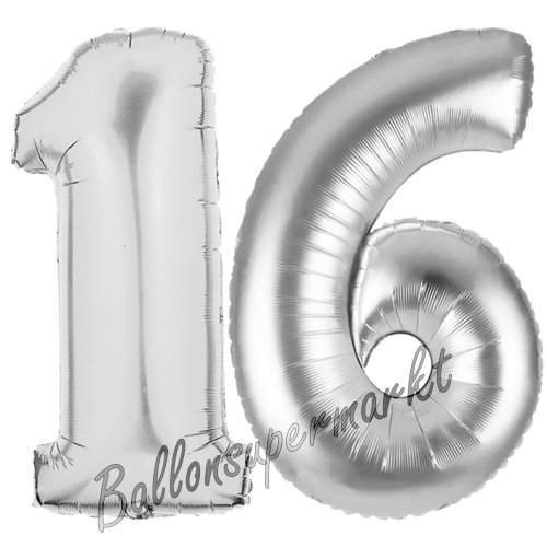 Folienballons-Zahlen-16-Silber-Luftballons-Geschenk-16.-Geburtstag-Jubilaeum-Firmenveranstaltung