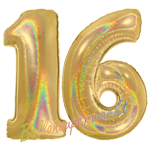 Folienballons-Zahlen-16-holografisch-Gold-Luftballons-Geschenk-16.-Geburtstag-Jubilaeum-Firmenveranstaltung