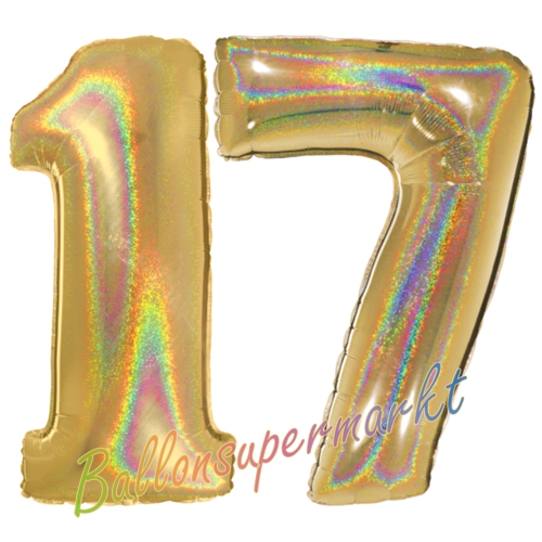 Folienballons-Zahlen-17-holografisch-Gold-Luftballons-Geschenk-17.-Geburtstag-Jubilaeum-Firmenveranstaltung