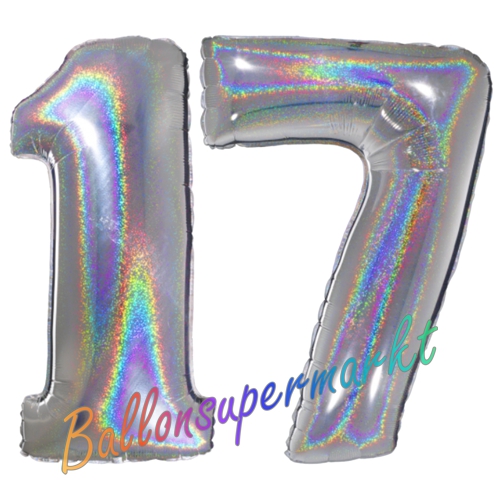 Folienballons-Zahlen-17-holografisch-Silber-Luftballons-Geschenk-17.-Geburtstag-Jubilaeum-Firmenveranstaltung
