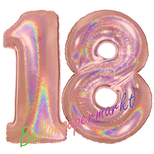 Folienballons-Zahlen-18-holografisch-Rosegold-Luftballons-Geschenk-18.-Geburtstag-Jubilaeum-Firmenveranstaltung