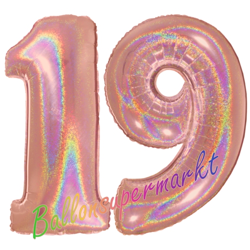 Folienballons-Zahlen-19-holografisch-Rosegold-Luftballons-Geschenk-19.-Geburtstag-Jubilaeum-Firmenveranstaltung
