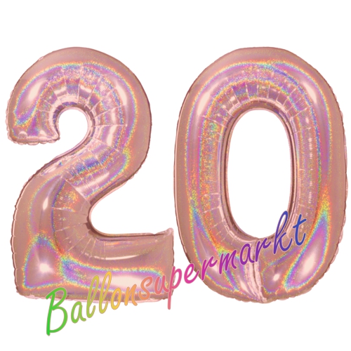 Folienballons-Zahlen-20-holografisch-Rosegold-Luftballons-Geschenk-20.-Geburtstag-Jubilaeum-Firmenveranstaltung