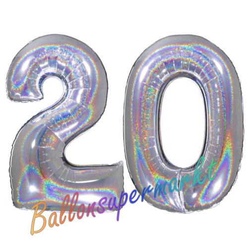 Folienballons-Zahlen-20-holografisch-Silber-Luftballons-Geschenk-20.-Geburtstag-Jubilaeum-Firmenveranstaltung