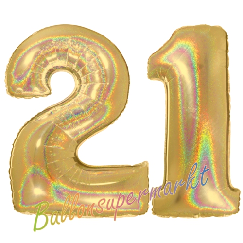 Folienballons-Zahlen-21-holografisch-Gold-Luftballons-Geschenk-21.-Geburtstag-Jubilaeum-Firmenveranstaltung