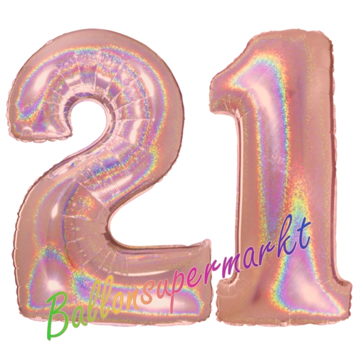 Folienballons-Zahlen-21-holografisch-Rosegold-Luftballons-Geschenk-21.-Geburtstag-Jubilaeum-Firmenveranstaltung